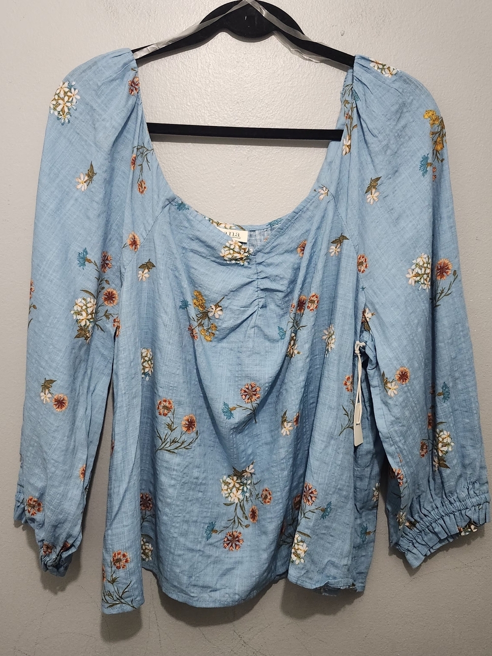 a.n.a Light Blue Floral Peasant Blouse